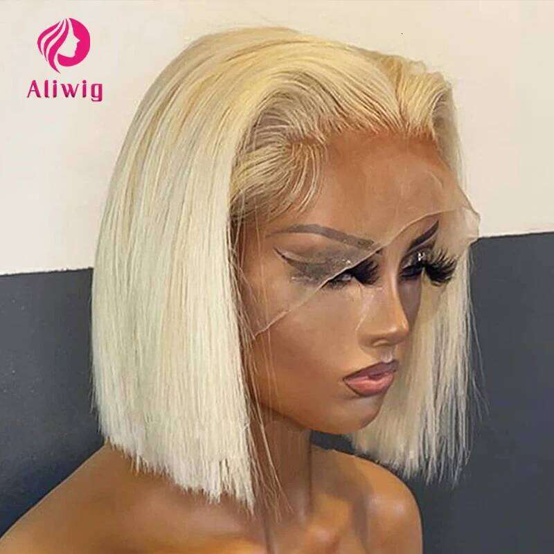 613 Honey Blonde Lace Front Wigs For Women Human Hair Remy Brazilian Cheap 13x4 Straight Short Bob Wig 10 14 Inch