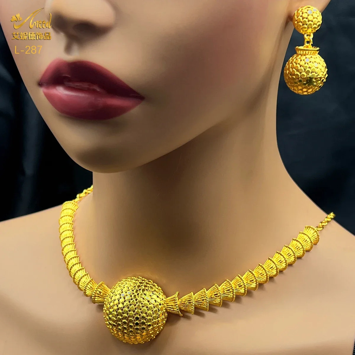 African Bead Necklace Earrings Jewelry Set For Women 24K Gold Plated Dubai Indian Nigeria Bridal Wedding Party Gift Jewellery 250530