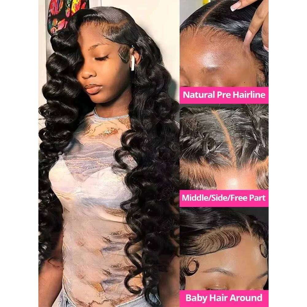 42 30 Inch Loose Deep Wave 13x6 HD Frontal Human Hair Curly Wigs Transparent 13x4 Lace Front Wig For Women 250 Density