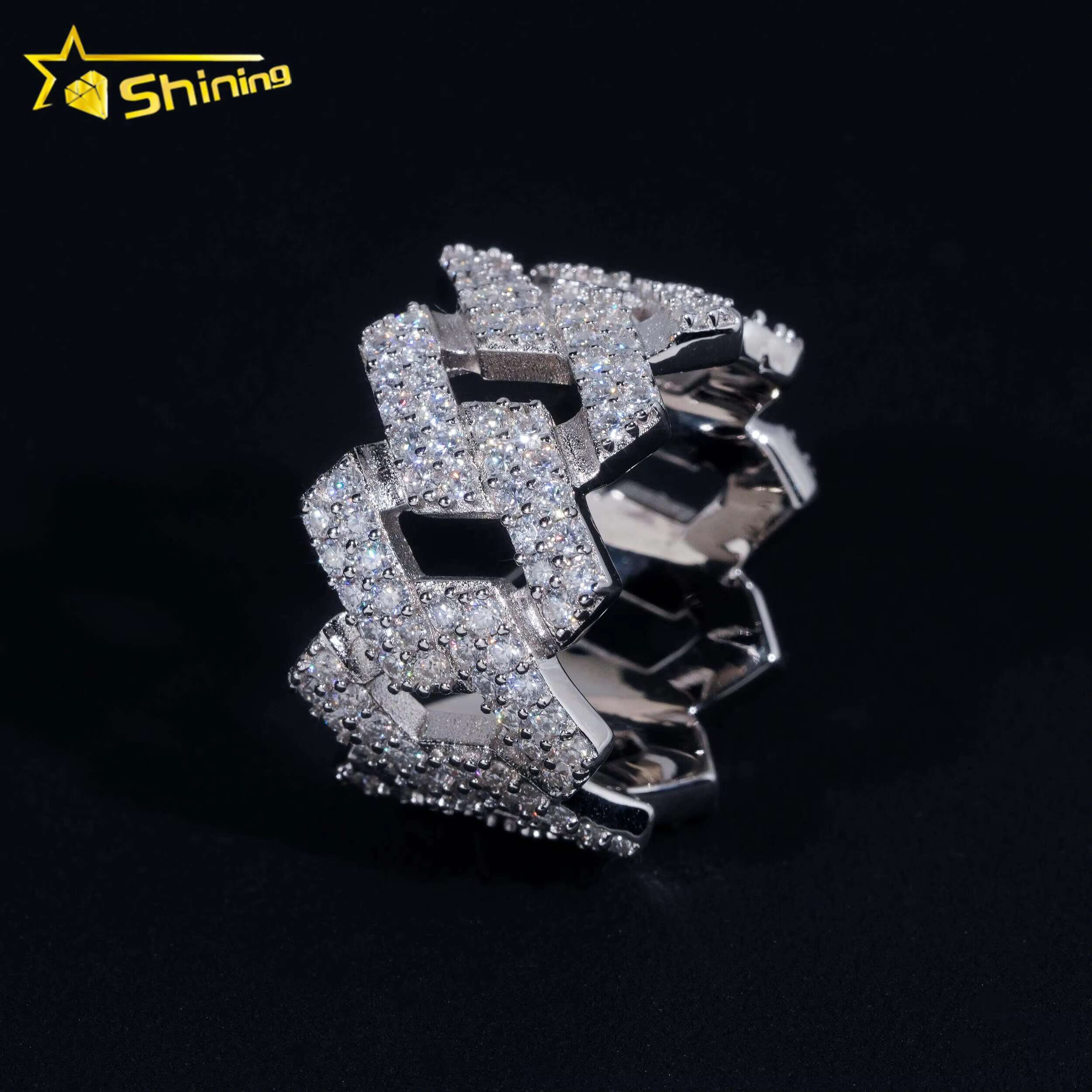 Hip Hop Style Pass Diamond Tester Hip Hop Jewelry 925 Silver Fully Iced Eternity VVS Diamond Moissanite Iced Out Cuban Ring