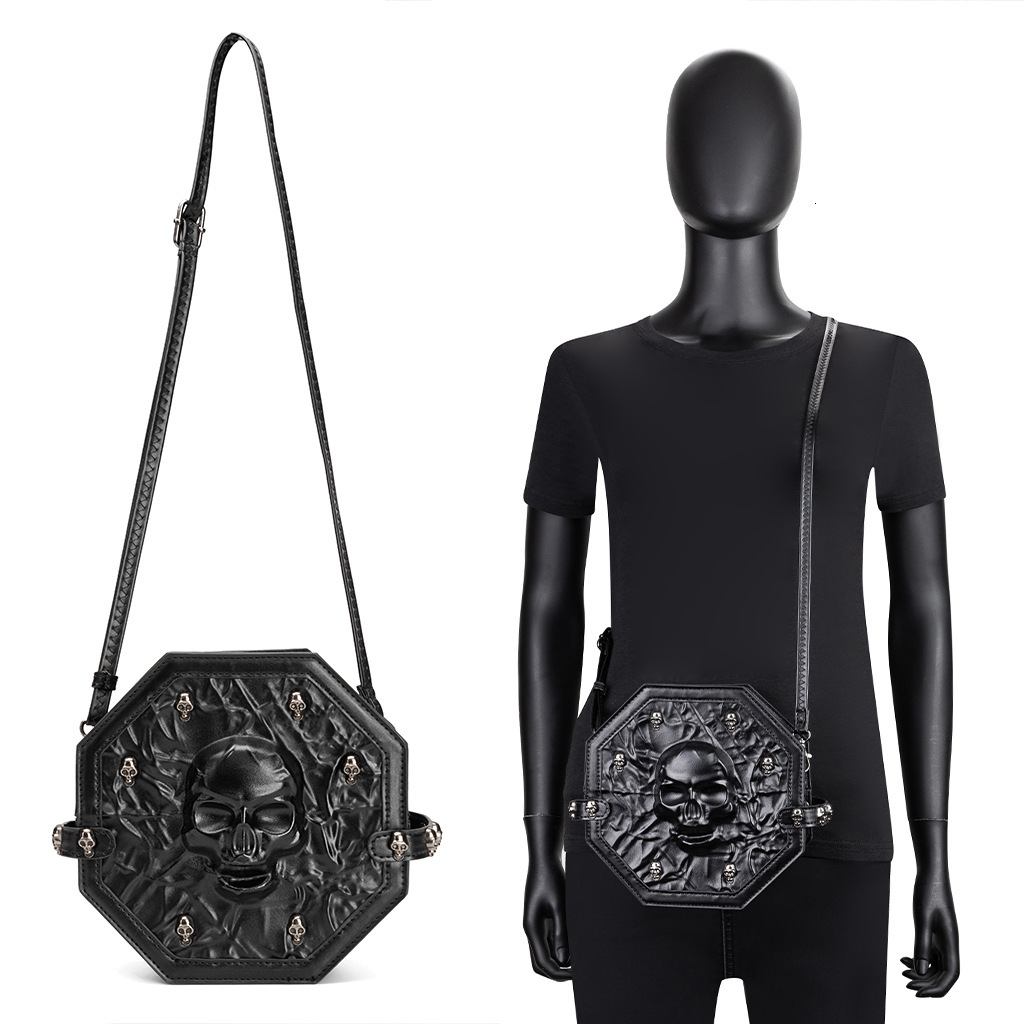 Cross border hot selling dark skull crossbody bag, European and American retro punk single shoulder foreskin designer bucket bag