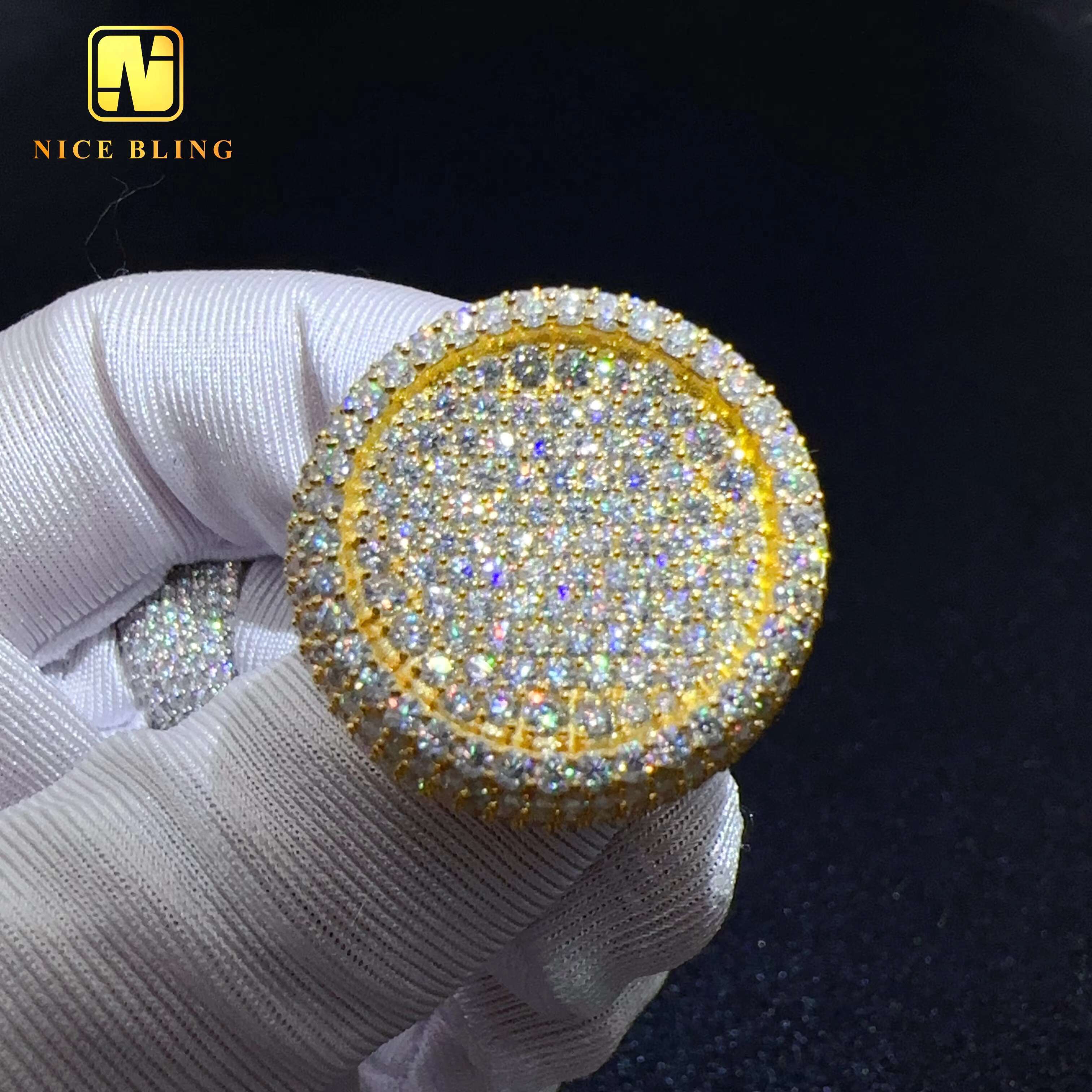 Full Iced Out 925 Silver Round Brilliant Mens Ring Hip Hop Moissanite Diamond Engagement Pinky Rings Pass Diamond Tester