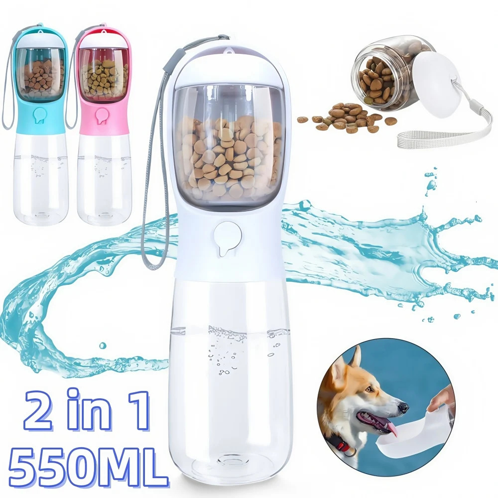 free shipping Portable 550ml Pet Water Bottle with Food Container 2-in-1 Leak-Proof Dog Cat Outdoor Walking Hiking Camping Feeding Drinking 250604