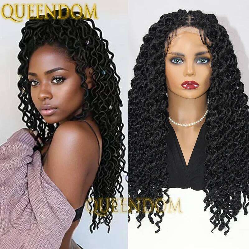 22 Inch Synthetic Jumbo Plaits Braids Full Lace Box Braid Women Goddess Pre-Looped Loose Wavy Passion Twist Braided Wig