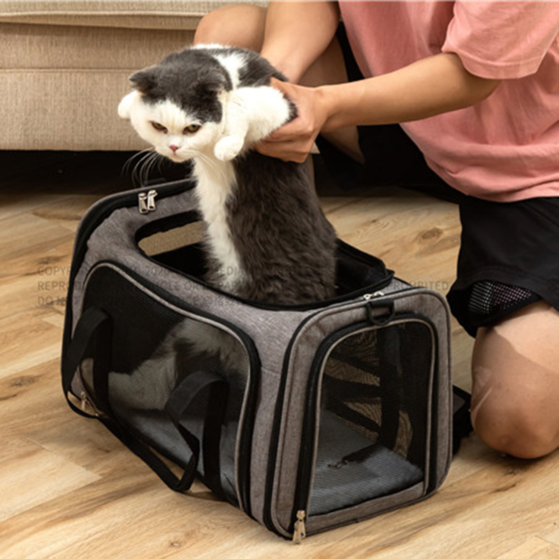pet bag collapsible portable for dog cat go out traveling Carrier oblique slung ventilate mesh shelter two uses zipper Pet carrier bag Breathable pet 