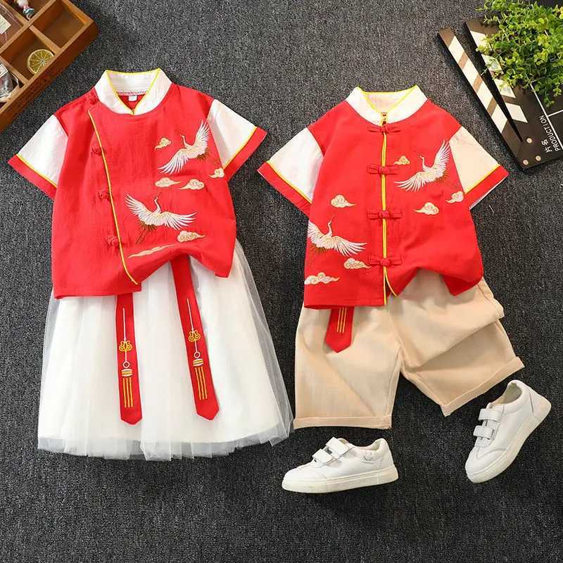 Chinese Style 10-12 Years Casual Kids Outfits Clothes Sets Toddler Baby Boys Short Sleeve T-Shirt Tops+Shorts R250605