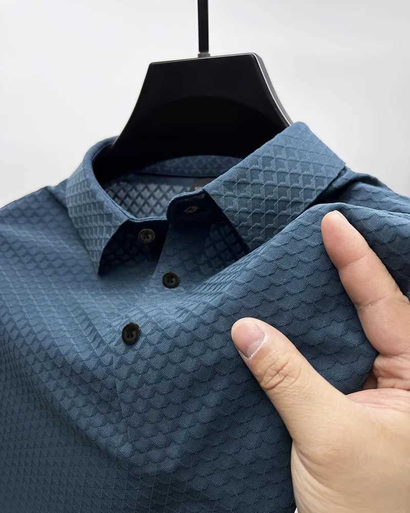 New casual Hawaiian beach breathable summer short-sleeved solid color jacquard collared shirt with high elasticity polo XJ250605