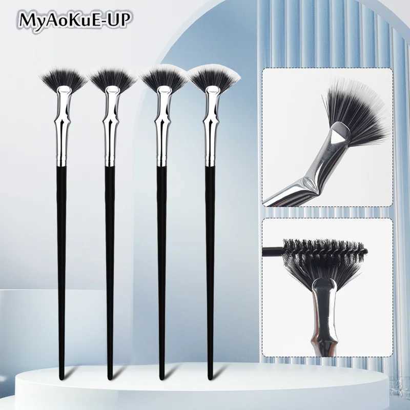 1/2pcs Fan-shaped Eyelash Brush Bent Lash Extension Makeup Brush With Protective Sleeve Mini Highlight Powder Smudge Beauty Tool W250605