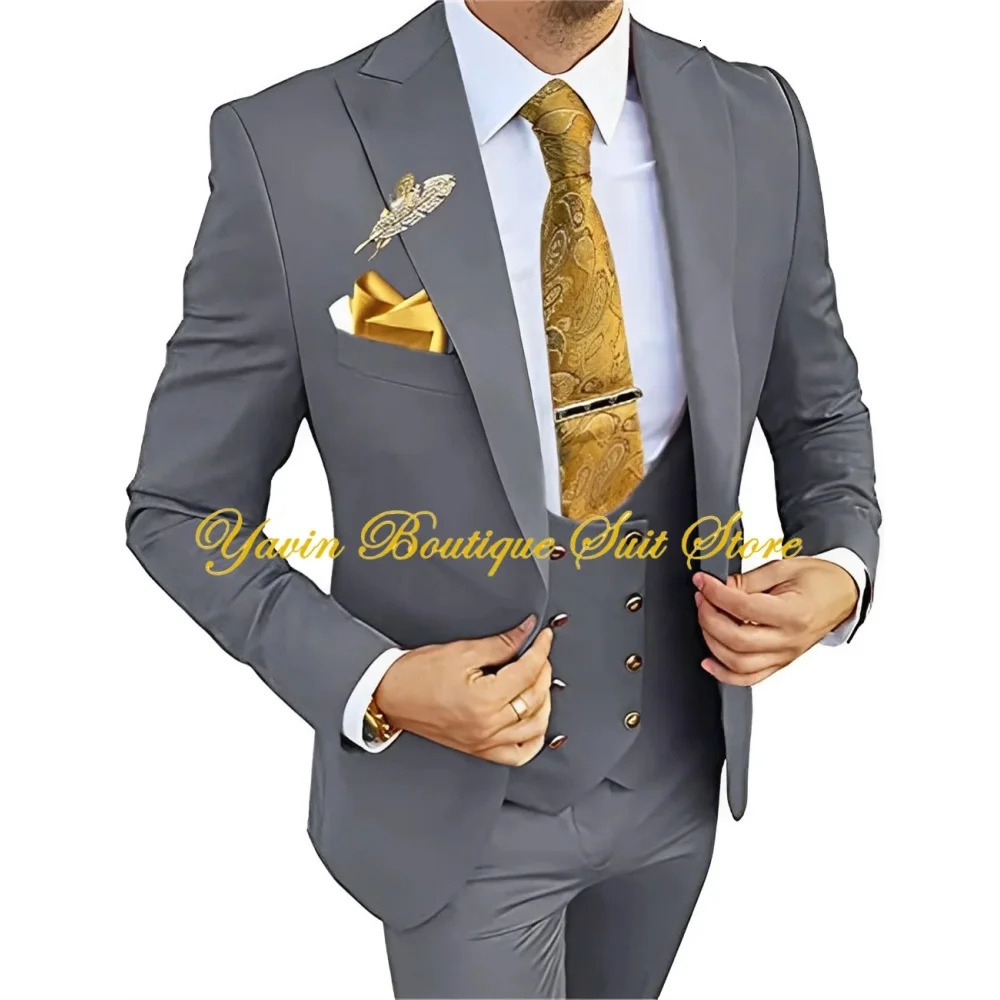 Wedding Mens 3-piece Suit Set Slim Fit Jacket Pants Vest Groom Tuxedo Formal Blazer Elegant Suit for Men 250530