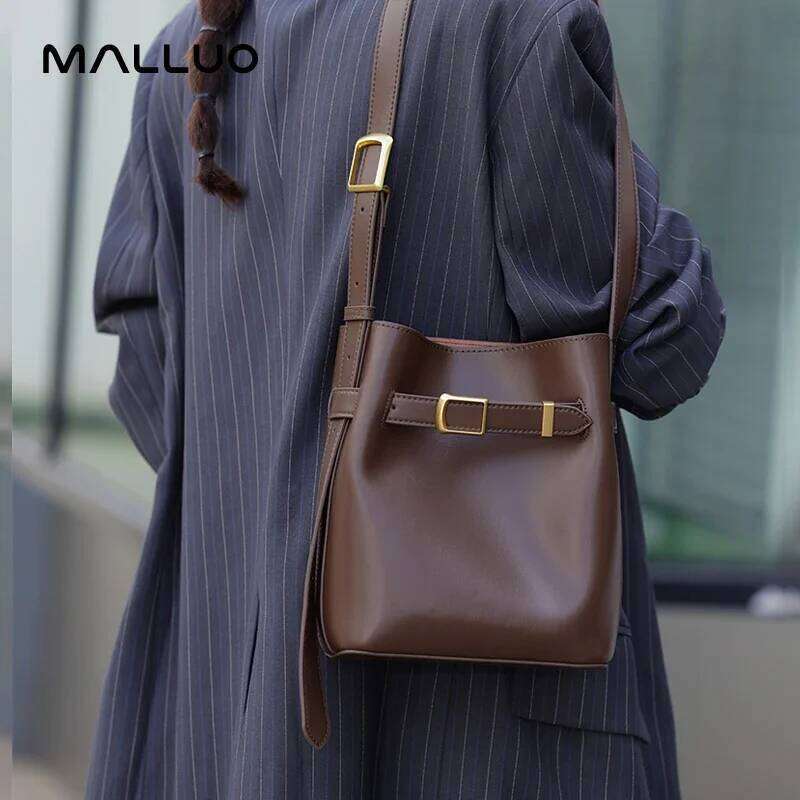 OLOEY Genuine Leather Bucket Women Vintage messenger High Quality Simple Handbag Lady Shoulder Bag Female Crossbody Bags