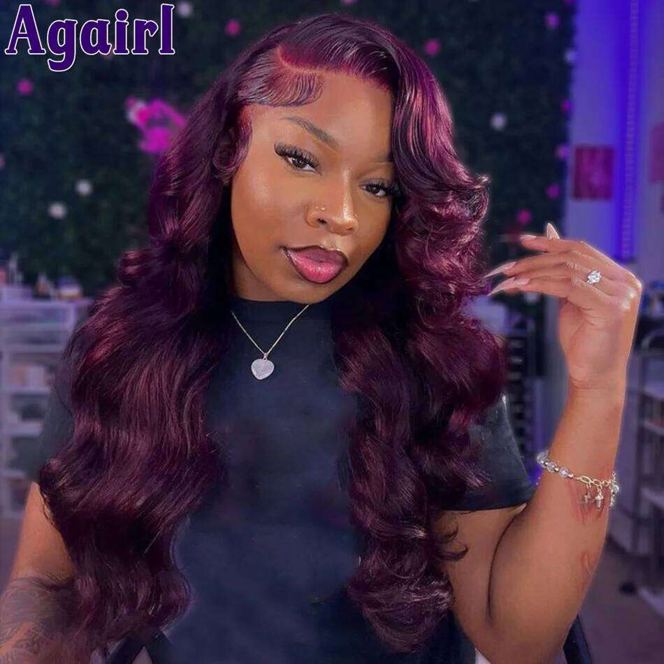 200% Density 13X6 Dark Purple Body Wave Human Hair Pre Plucked Ready Go Brazilian 99J 13x4 Wavy Lace Frontal Wigs For Women