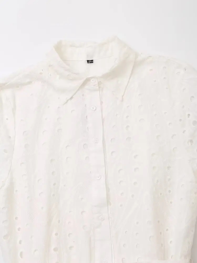 TRAF Women Summer Fashion Belt Ornaments Hollow ed Dress Chic Lapel Casual Mini Skirt Vestidos Mujer 250604