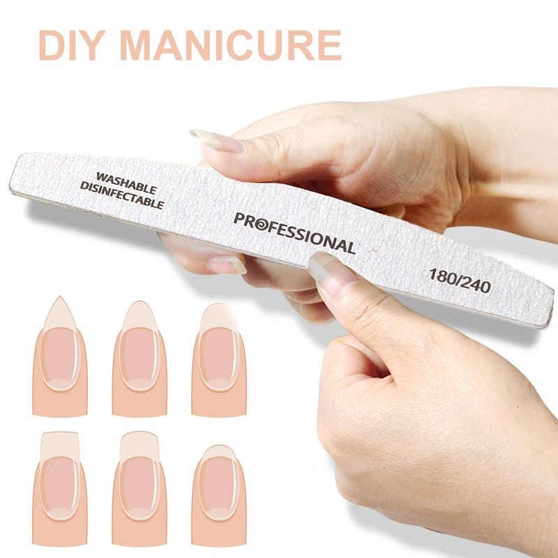 10pcs/Lot Wooden Nail Files Professional 100 180 240 Emery Board Manicure Buffer Grey Boat Double-sided Wooden Pedicure Buffers 250605