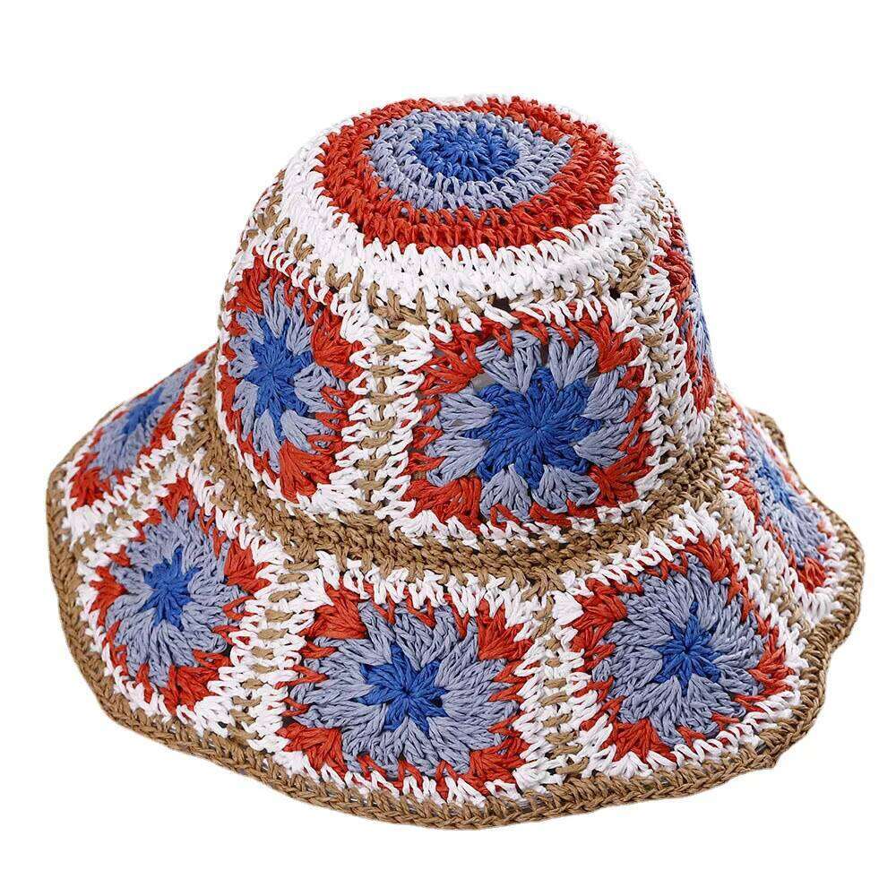 Spring and Autumn Straw Crochet Bucket Protection Beach Sun Women's Hat