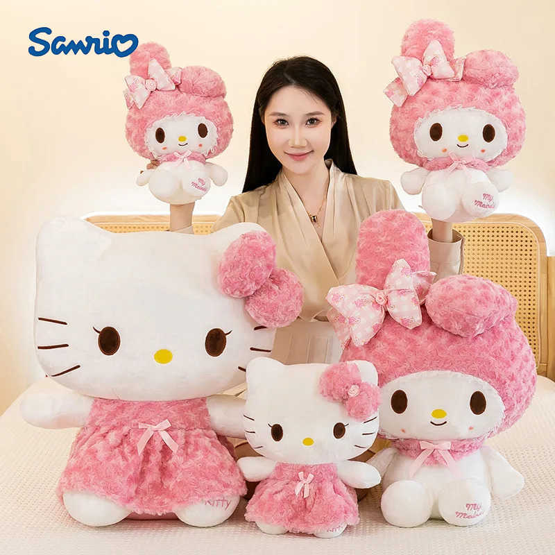 Sanrio Miniso 35CM Hello Kitty Kawaii Rose My Melody Plush Toy Anime Cartoon Anime Big Size Soft Stuffed Doll Pillow Kids Birthday Gift X250620