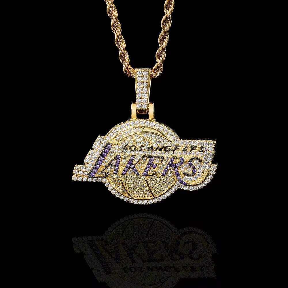 Lakers pendant necklace, men's hip-hop style, moissanite 925 silver necklace, letter shape, fans also suitable for children wear.