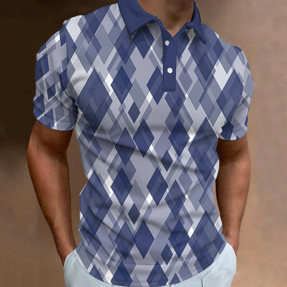 2024 Fashion Mens Polo TShirts 3d Patchwork Plaid Print Street Tops Daily Casual Short Sleeved Tees HighQuality Male Clothing 250527
