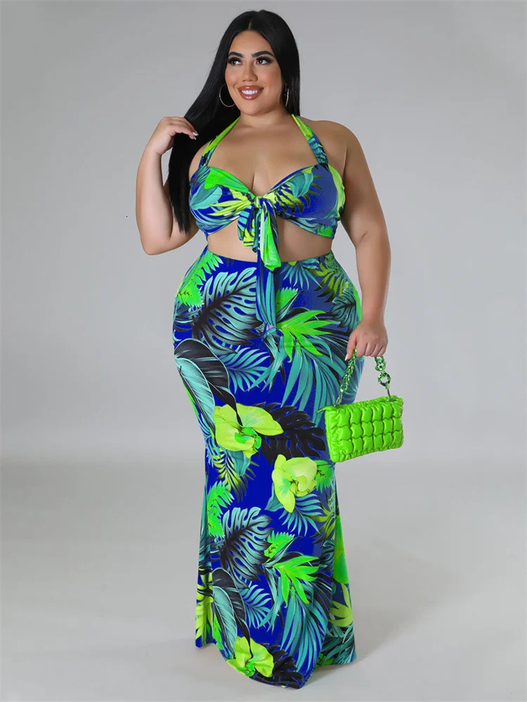 Wmstar Plus Size Dress Sets Clothing Two Piece Set Bra and Skirts Crop Top Summer Beach Outfits Wholesale Drop 250603