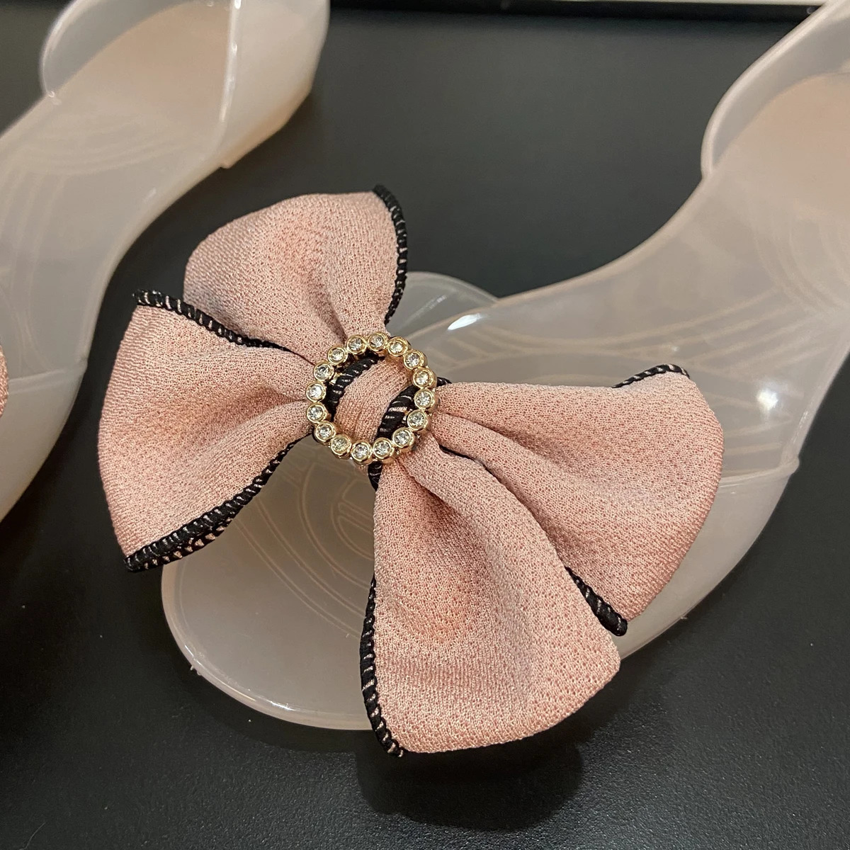 Womens Summer Sandals Flat Bottomed Bow Beach Tourism Vacation Jelly Shoes Crystal Plastic Shallow Mouth Co 250605
