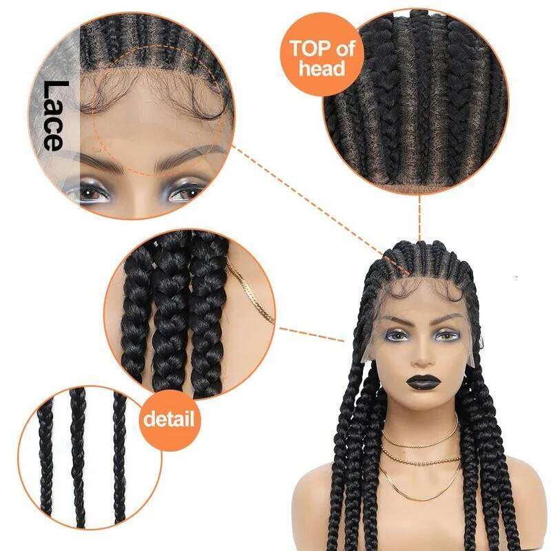 Incoo 36" Synthetic Full Braided For Black Women Jumbo Knotless Box Braid Lace Wigs Cornrow Wig Braide African Hair