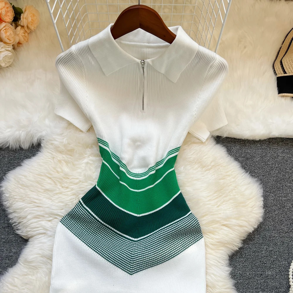 YuooMuoo Chic Fashion Sexy Wrap Hips Mini Dress Ins Patchwork Slim Waist Knitted Summer Streetwear Lady Outfits 250604