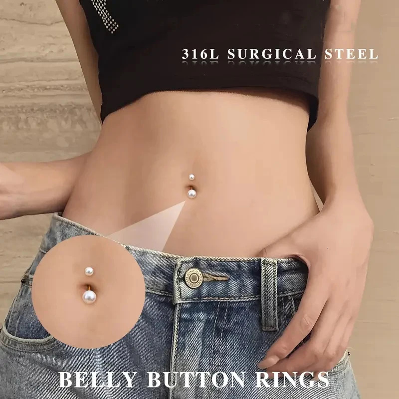 Set of 5pcs Elegant 14G Stainless Steel Belly Button Ring for Women Sparkling Cubic Zirconia Pearl Inlays for Vacation Daily 250530