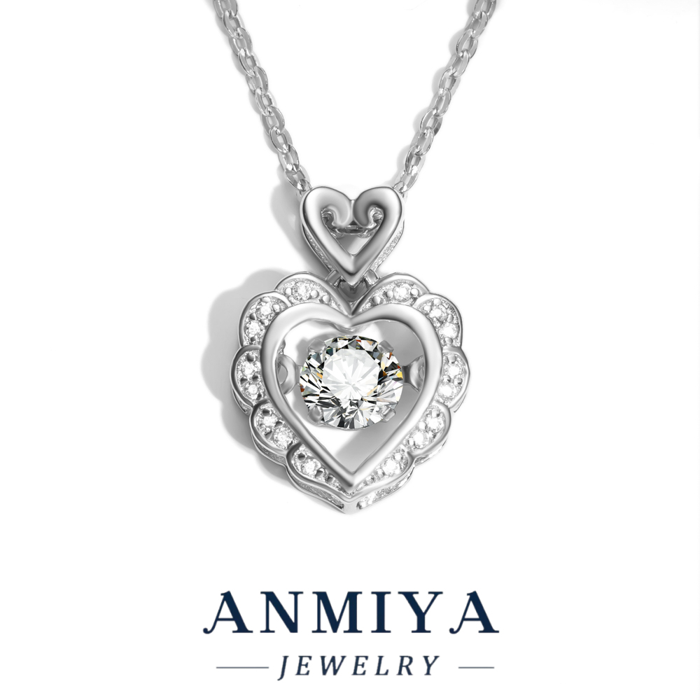 Luxury Silver Jewelry Heart Pendant Necklace Featuring Movable Zircon Stones, Premium 925 Necklace for Formal Events