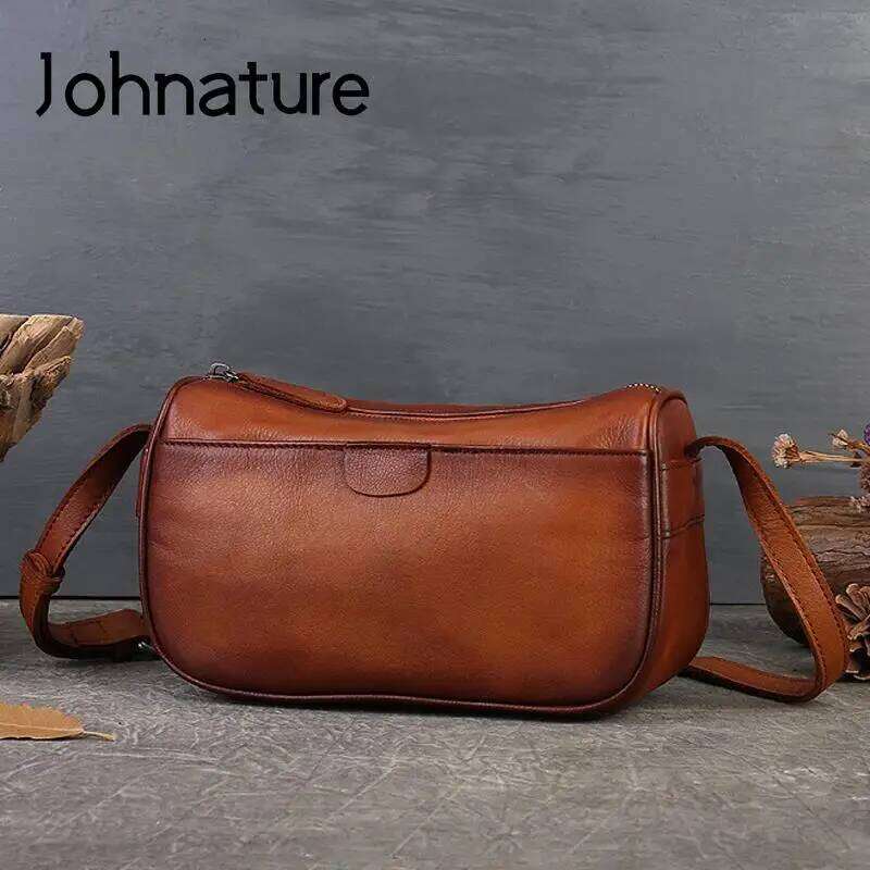 Johnature 2025 New Vintage Genuine Leather Versatile Women Bag Handmade Cowhide Casual Solid Color Shoulder & Crossbody Bags 2025/06/05