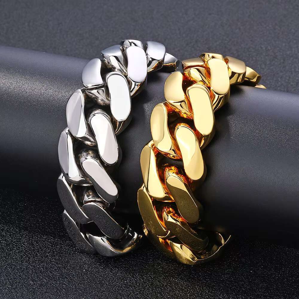 Heavy Duty 22mm Cuban Link Bracelet for Men High Polish 18K Gold Plated Hip Hop Jewelry Wholesale Miami Style Chain
