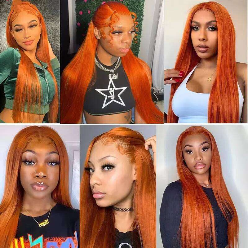 34 Inch Orange Ginger Front Wigs Human Hair For Women Straight 13x4 13x6 Lace Frontal Wig 350 Colored Pre Plucked Peruvian