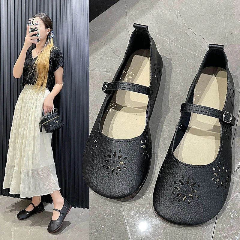 Womens Flat Shoes Spring Fashion Slip on Ladies Leather Shoes Soft Comfor Walking Shoes Lightweight Non-slip Loafers 250603
