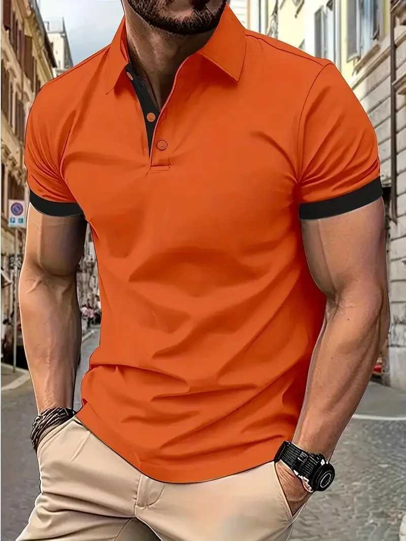 2025 Summer Mens Solid Color Polo Shirt Short-Sleeved Stand-Up Collar Button T-Shirt Mens Casual Street Wear Lightweight Top XJ250605