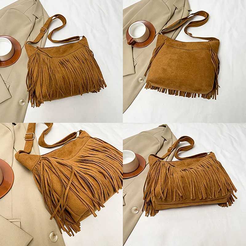 Women Frosted Tassel Shoulder Bag Faux Suede Fringe Underarm Bag Large Capacity Travel Tote Handbag Female Shopping Bag XJ250605