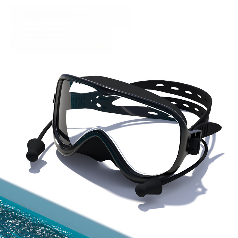 HD Anti-Fog Swimming Silicone Waterproof Comfortable Adult Cap Earplugs Nose Clip Water Splashing Festival Large Frame Swim Goggles