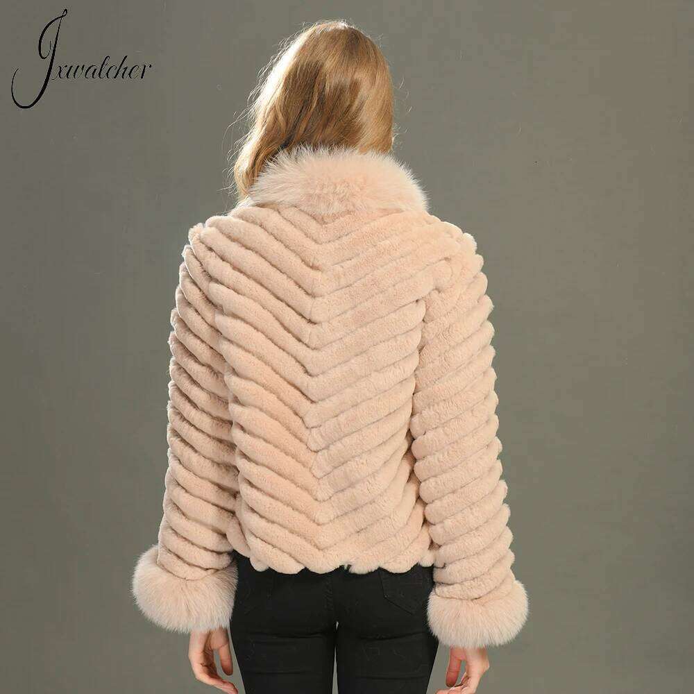 Jxwatcher Natural Rabbit Coat For Women Winter Fashion Reversible Jacket With Real Fox Fur Ladies Casaco Autumn
