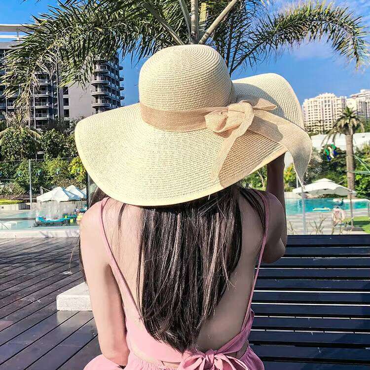 Stock Women Paper Large Wide Brim Straw Floppy Summer Sun Fashion Broad Beach Hat