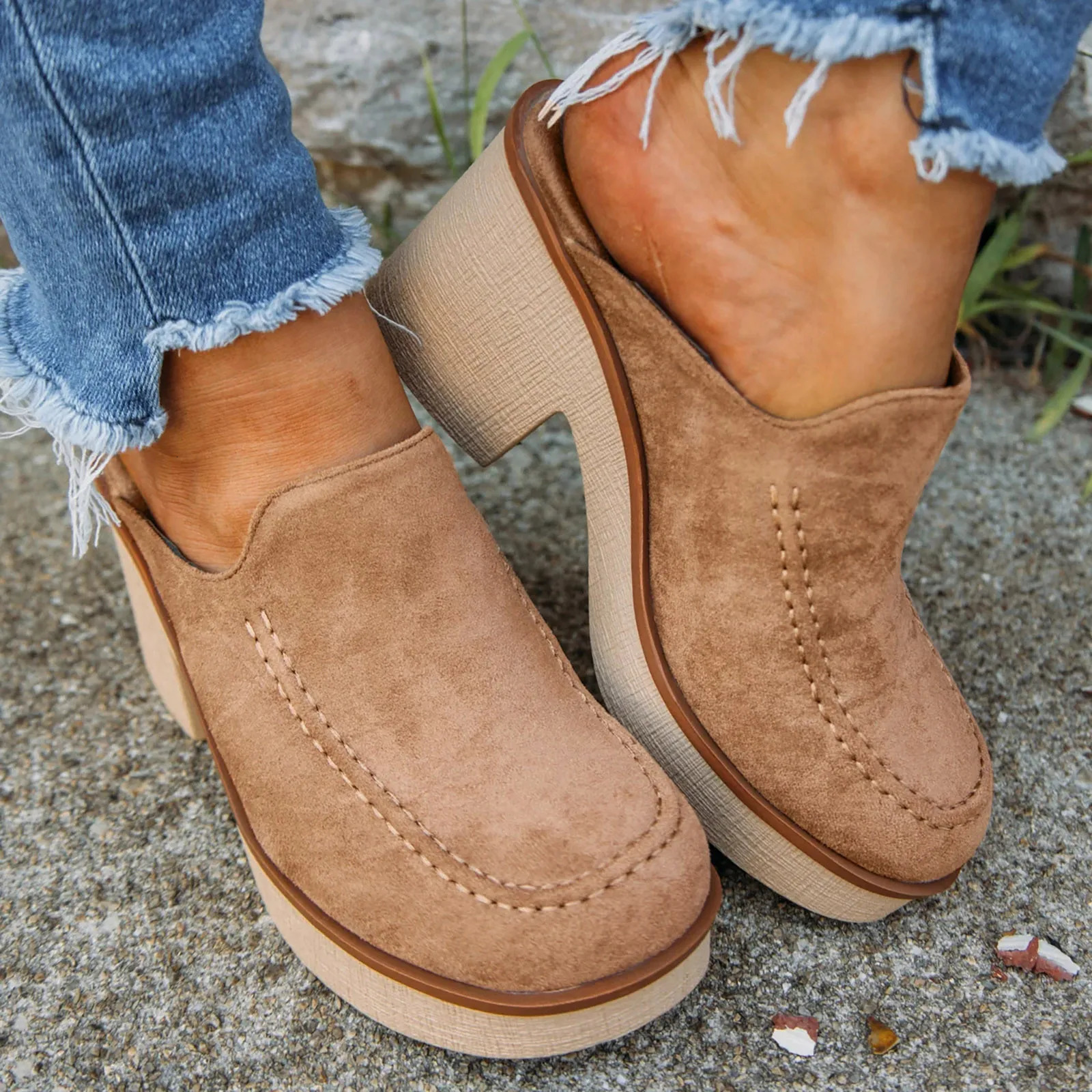 Women Summer Sandals Casual Round Toe Square Heels Soft Bottom Breathable Slippers Fashion Shoes For On Offer 250605