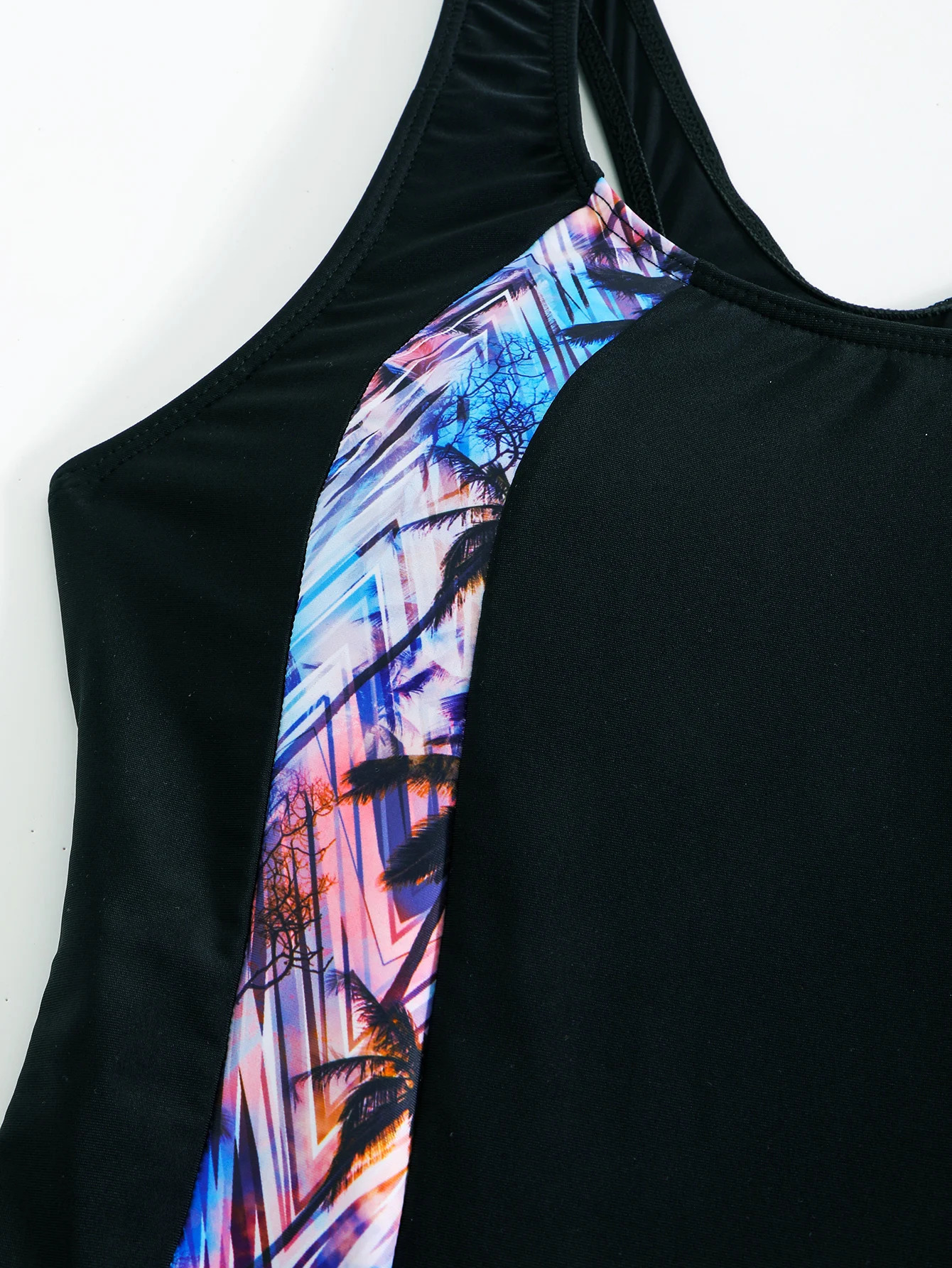 AimeimesOnepiece swimsuit with minimalist style tropical print round neck for womens competition and sports swimwear 250604