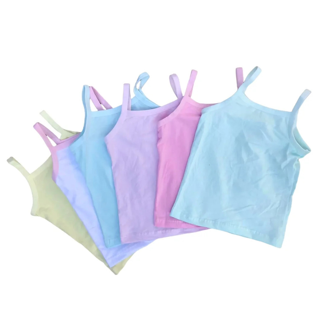 3pcs/Lot Kids Solid Color Singlet Breathable Underwear Gir Cotton Undershirts Soft Tank Tops for Baby Girl Size 2-8T 250604