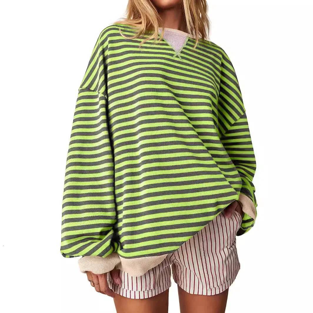 Casual Embroidered Striped Splicing Long Sleeve Crew Neck Pullover Hoodie Women's Clothing Comfortable Breathable Streetwear