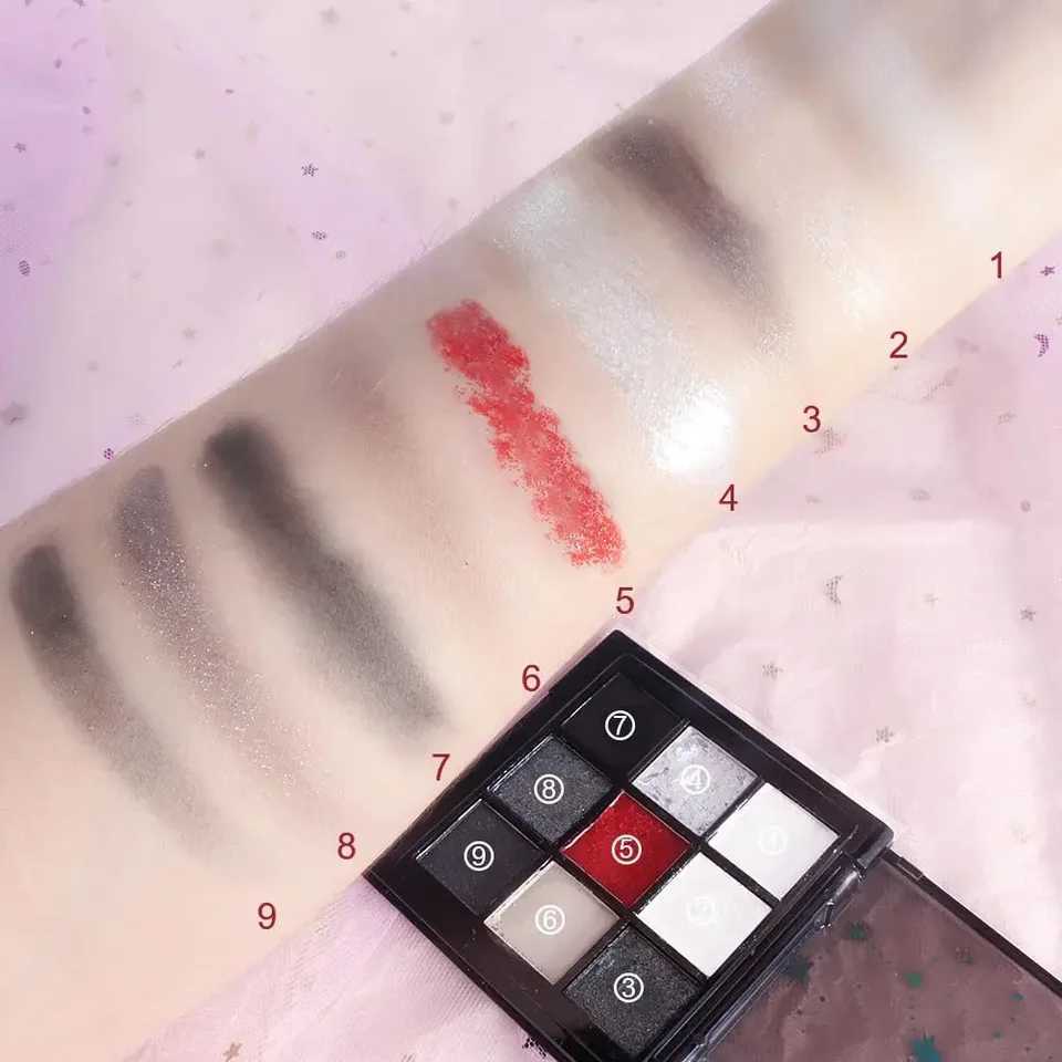 Black Red Punk Smoked 9 Colors Eyeshadow Palette - Waterproof Glitter Pearl Cold Dark Color Makeup Lasting Eyeshadow W250605