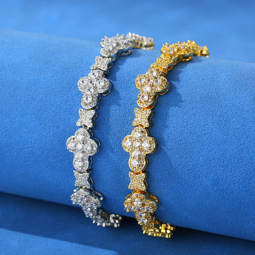 Hip hop 10mm cross star Moissanite bracelet womens high-end versatile accessory mens bracelet