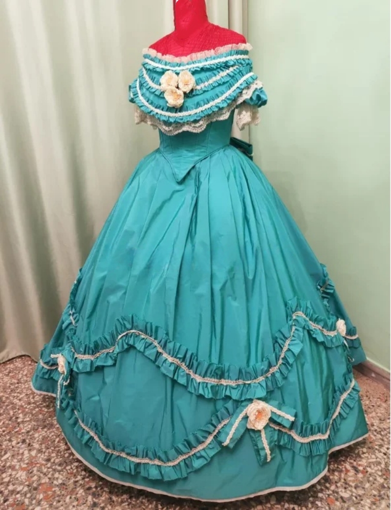 Medieval Renaissance Prom Dresses 18th Century Historical Victorian Ball Gown Women Dress Ruffle Floor Length Satin Vintage Gorgeous Court Special Occ