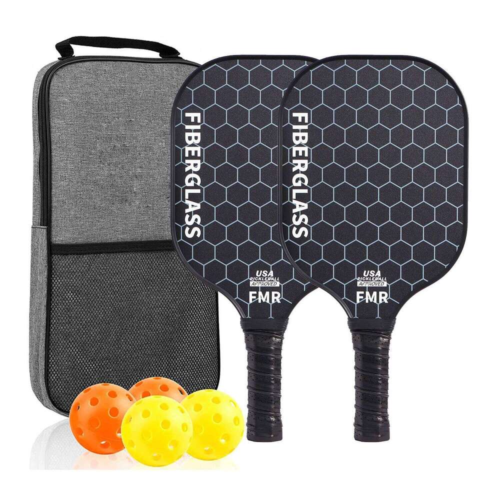 Pickleball Set of 2 USAPA Approved Fiberglass Ball Paddles with 4 Pickle Balls Durable Racket for Beginners