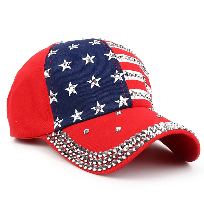 Men Women Baseball Cap USA Flag Diamond Rivet Unisex Adjustable Rap Rock Hats Fashion Gorras 250603