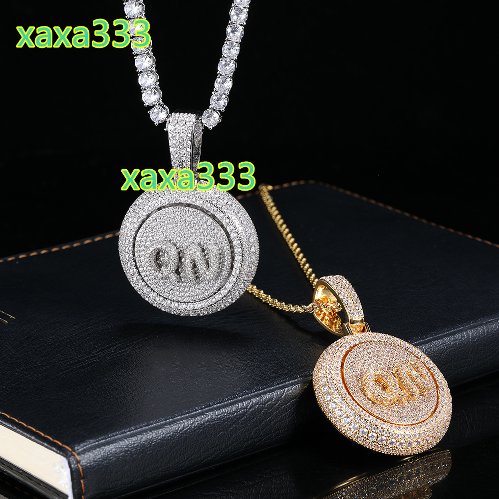 Frozen rotating alphabet round custom pendant diamond personalized name initial pendant necklace