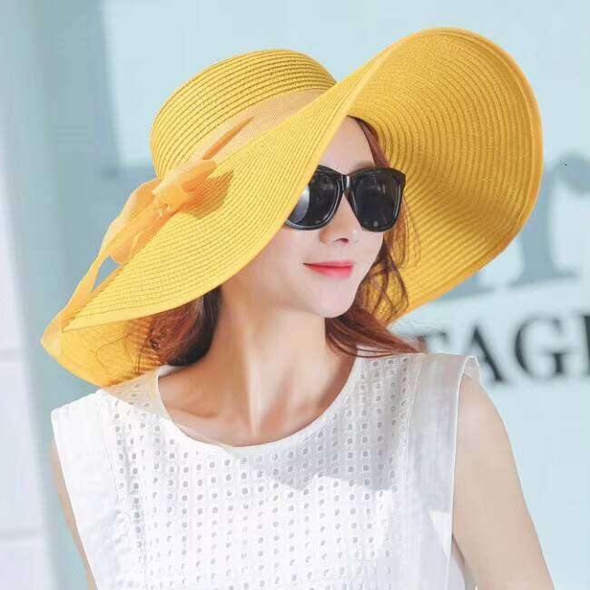Stock Women Paper Large Wide Brim Straw Floppy Summer Sun Fashion Broad Beach Hat