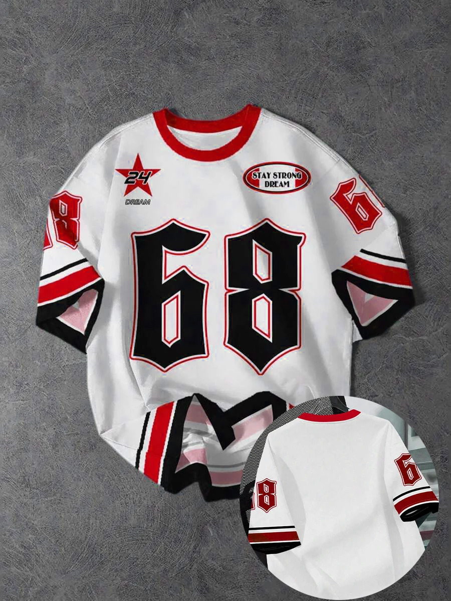 Summer mens casual simple classic sports stripe pattern size 68 and side printed round neck short sleeved Tshirt 250605