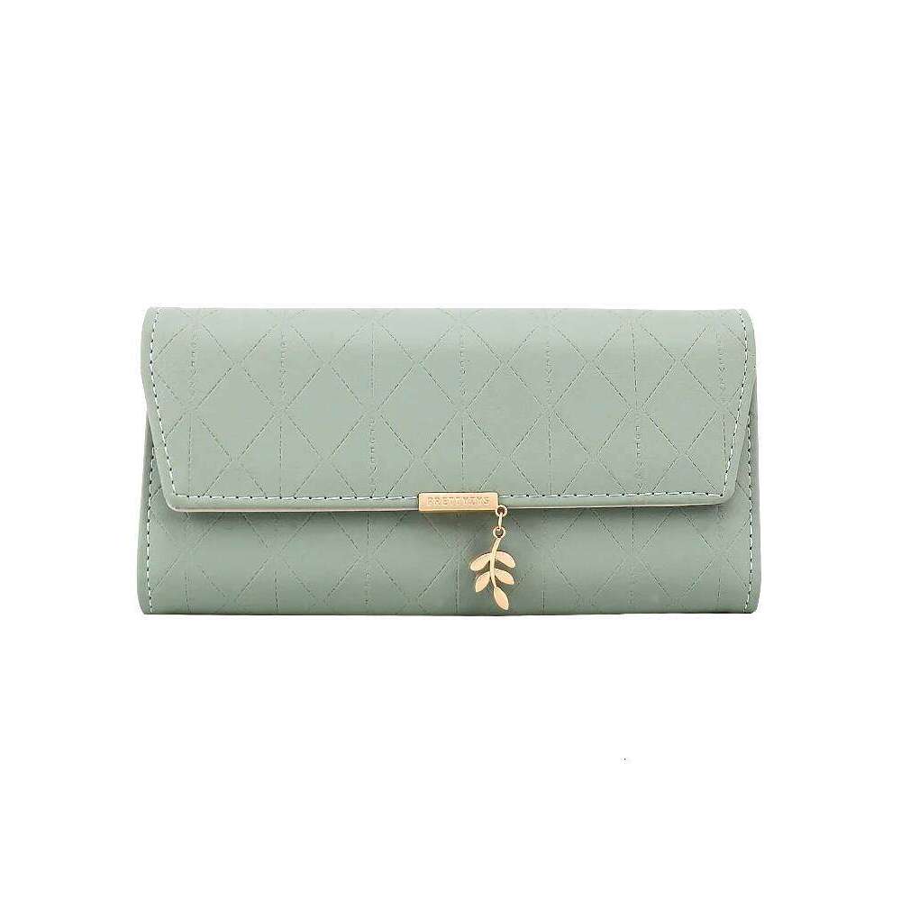 summer new Korean version of high texture PU Dia lattice personality leaf pendant three fold bag multi-card can be expa