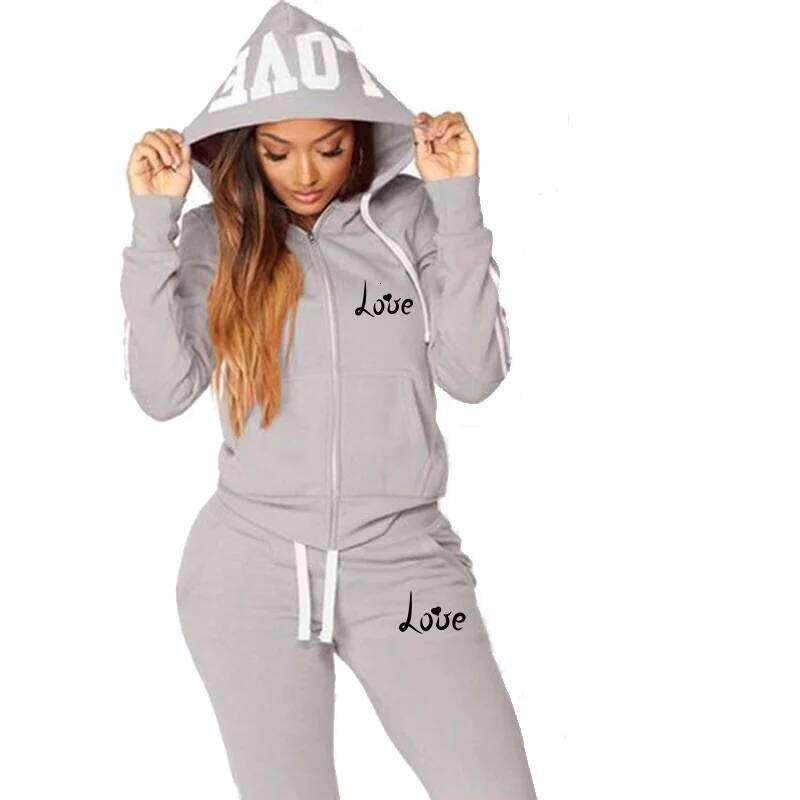 Fashion Women LOVE Letter Print Track Sports Wear Jogging Hoodies+Sweatpants Sweat Suits